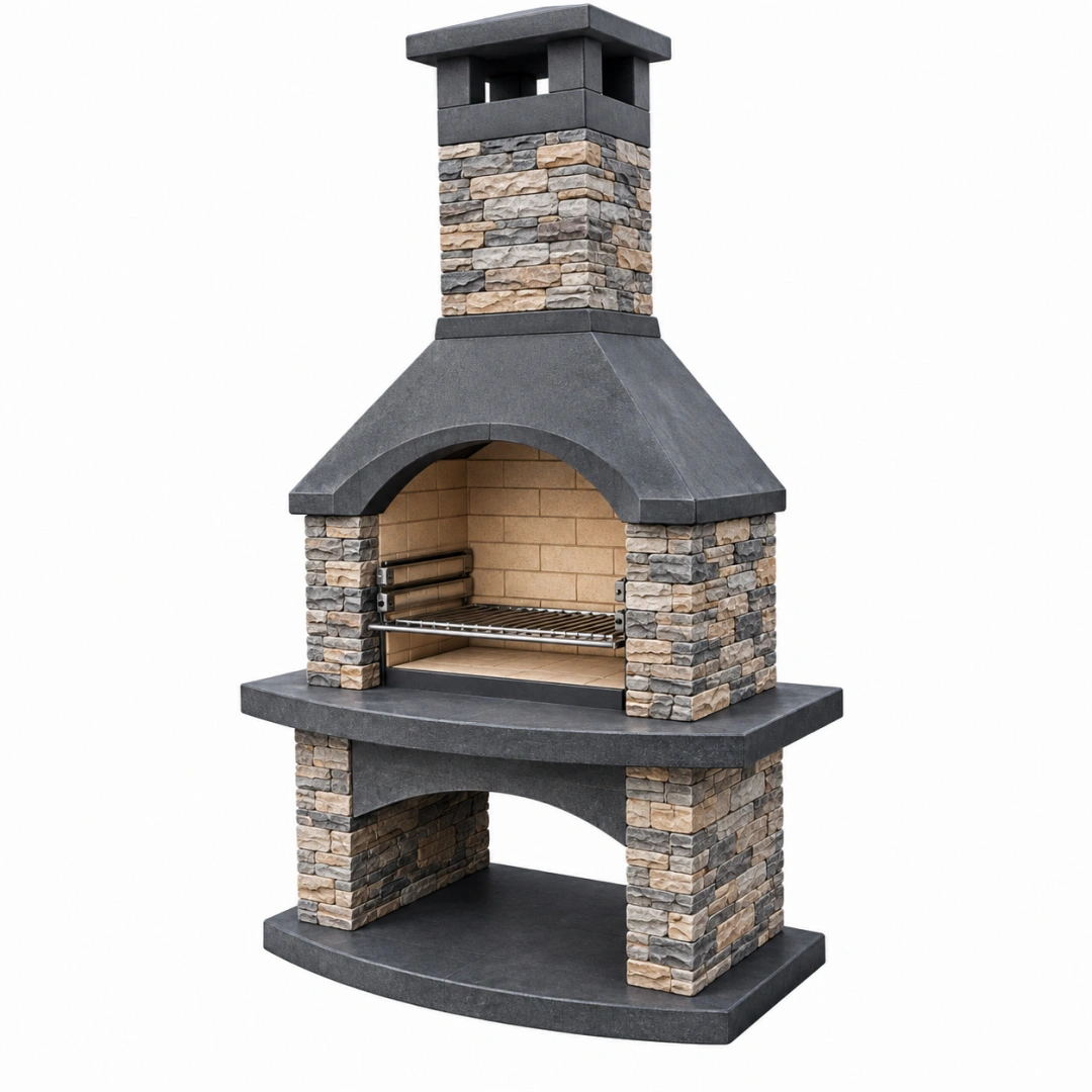 Barbacoa de obra 120 x 80 x 230 cm de piedra gris para exterior con parrilla
