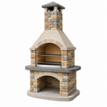 Barbacoa de obra 120 x 80 x 230 cm de piedra beige y gris con chimenea y parrillas