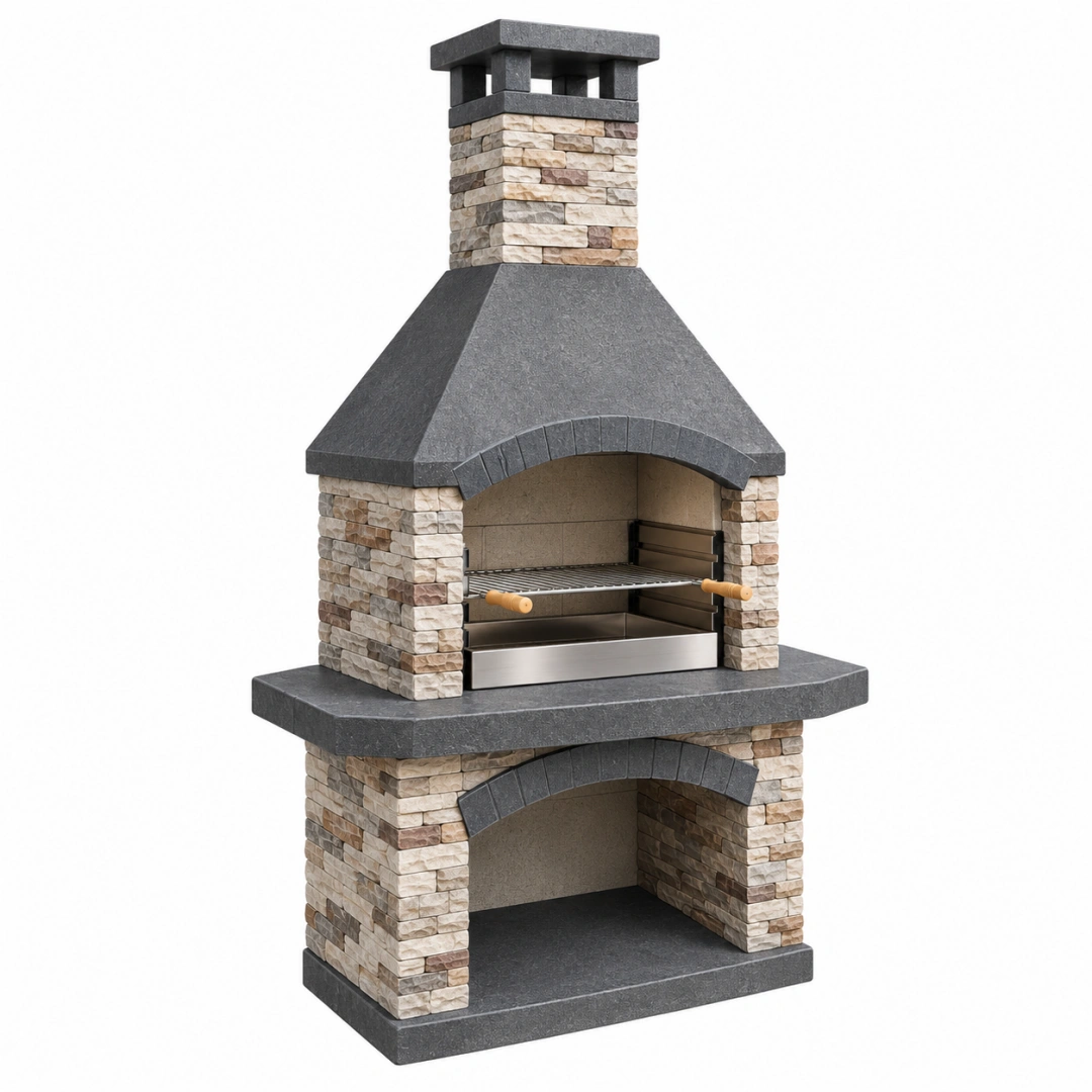 Barbacoa de obra 120 x 70 x 230 cm de piedra gris para exterior con parrilla