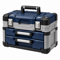 Caja de herramientas 55 x 35 x 50 cm de plástico azul marino con 2 cajones y asa portátil