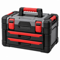 Caja de herramientas 50 x 30 x 30 cm de plástico negro y rojo con cajones y asa
