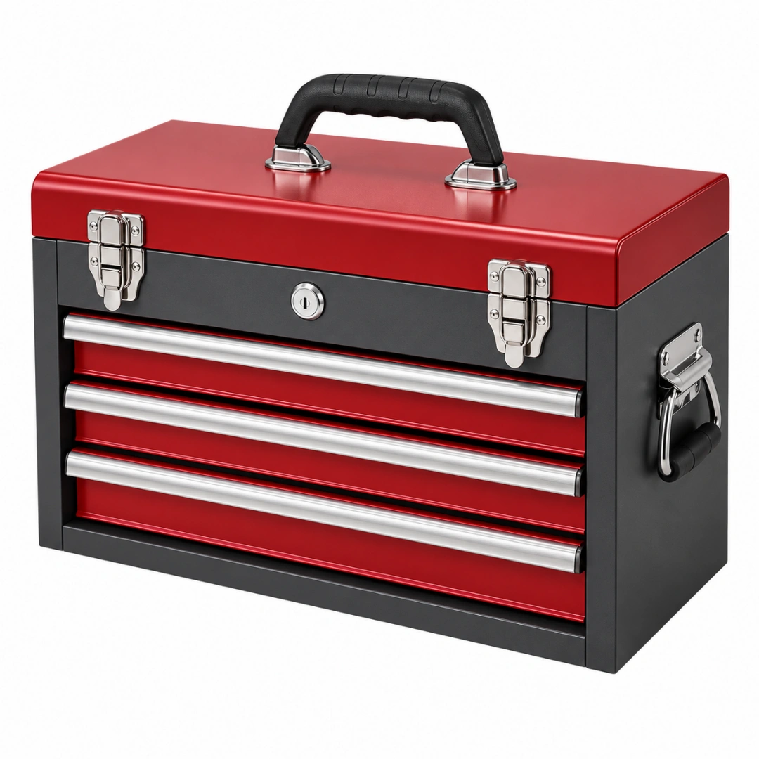 Caja de herramientas 60 x 30 x 35 cm de acero rojo y negro con cajones portátil