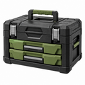 Caja de herramientas 45 x 25 x 30 cm de plástico negro verde y gris con cajones y asa de transporte