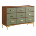 Cómoda 150 x 45 x 90 cm de madera nogal y verde con 9 cajones estilo moderno