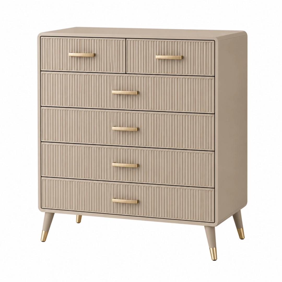 Cómoda 80 x 40 x 110 cm de madera beige con 6 cajones estilo moderno