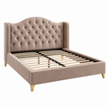 Cama 160 x 200 cm tapizada beige con somier de láminas estilo clásico