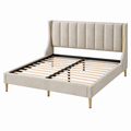 Cama doble 160 x 200 cm tapizada en beige con somier de láminas estilo contemporáneo