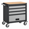 Carro de herramientas 77 x 46 x 97 cm de acero negro y gris con encimera de madera y 5 cajones con ruedas