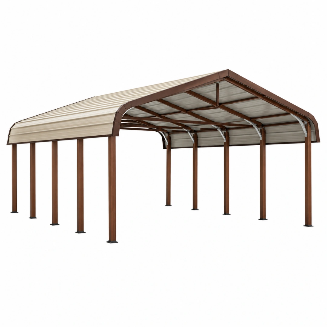 Cochera metálica 600x300x270 cm marrón y beige con cubierta para exterior