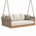 Sofá columpio colgante 180 cm de madera y cuerda beige para exterior estilo natural