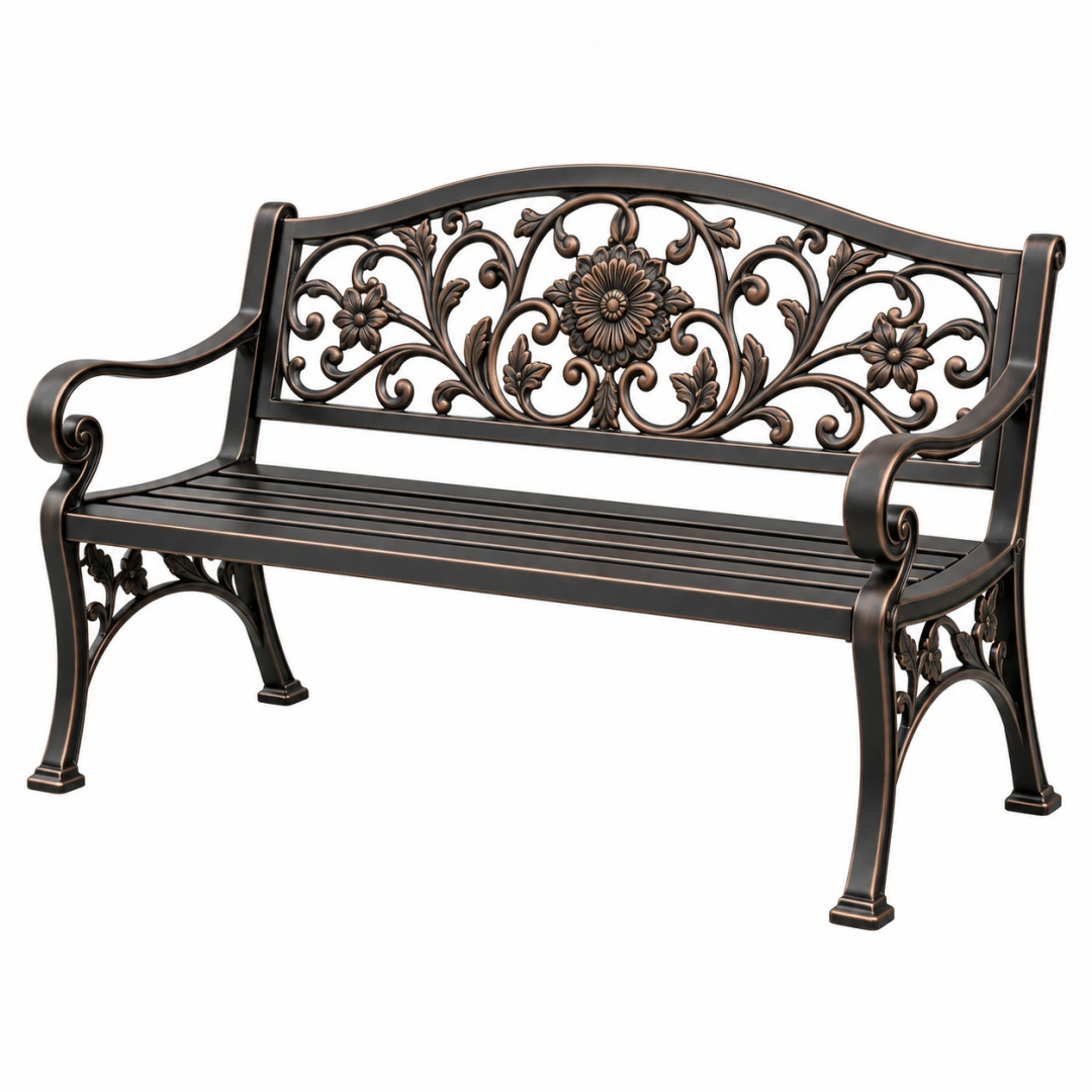 Banco de jardín 122 x 62 x 94 cm de metal negro y bronce estilo clásico
