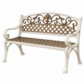 Banco de jardín 122 cm de metal crema y bronce con respaldo ornamental